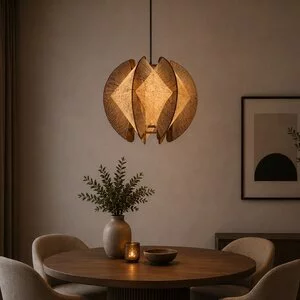 ETH Landelijk Japandi hanglamp Jessica 1-lichts walnut