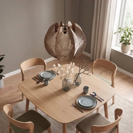 ETH Landelijk Japandi hanglamp Jessica 1-lichts walnut