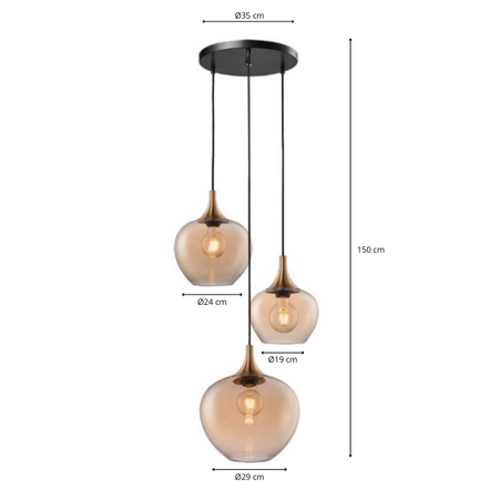 Freelight Modern hotel chique hanglamp Fresu 3-lichts amber