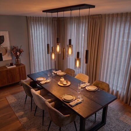 Highlight Moderne hanglamp Perugia 7-lichts Kokers zwart met smoke glas
