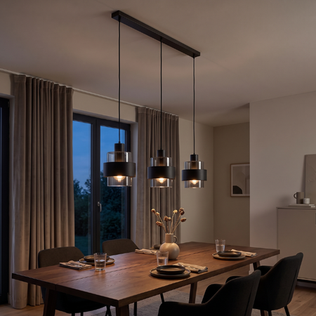 Freelight Moderne hanglamp Chiasso 3-lichts zwart met smoke glas