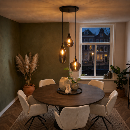 Highlight Moderne hanglamp Cambio 3-lichts getrapt zwart met smoke glas