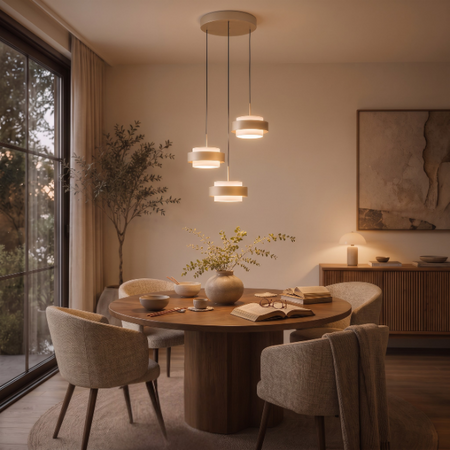 Freelight Modern Scandinavische hanglamp Puleggia 3-lichts rond crème