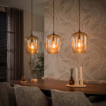 BelaLuz Moderne hanglamp Clasi 3-lichts amber glas