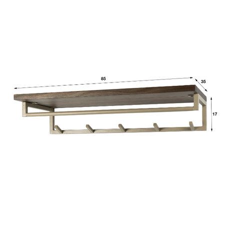 BelaLuz Modern landelijke beige kapstok Dune 5 haken met hoedenplank