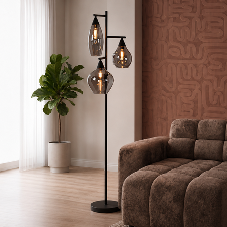 Highlight Moderne Design vloerlamp Cambio 3-lichts zwart met smoke glas