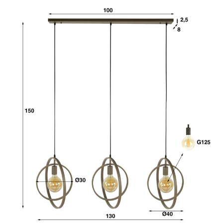 BelaLuz Modern Scandinavische hanglamp Ozon 3-lichts beige