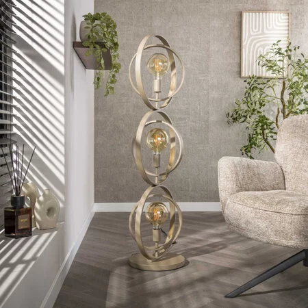 BelaLuz Vloerlamp Ozon 3-lichts beige – Scandinavisch design met metalen ringen