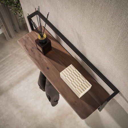 BelaLuz Kapstok Como 6 haken met massief acacia houten hoedeplank bruin