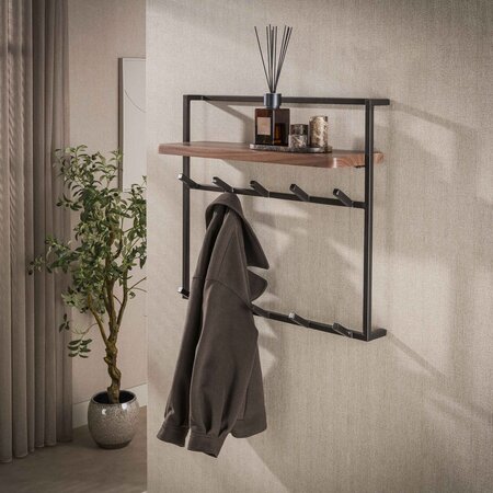 BelaLuz Kapstok Como 12 haken massief acacia houten hoedeplank bruin