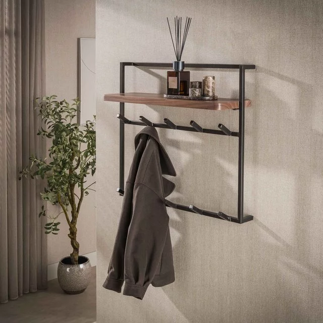 Kapstok Como 12 haken massief acacia hout bruin