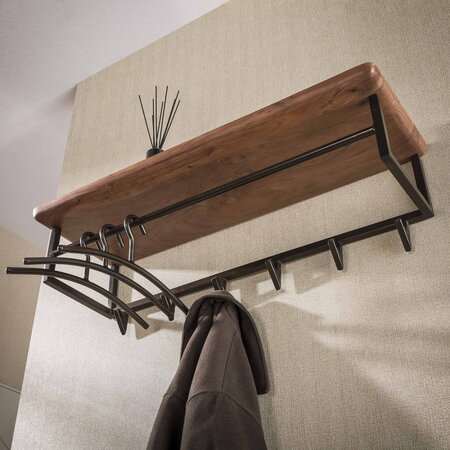 BelaLuz Kapstok Rio 6 haken massief acacia houten hoedeplank bruin en roede