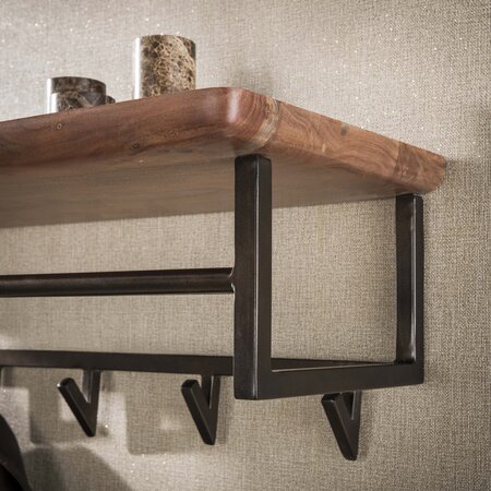 BelaLuz Kapstok Rio 6 haken massief acacia houten hoedeplank bruin en roede