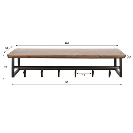 BelaLuz Kapstok Rio 6 haken massief acacia houten hoedeplank bruin en roede