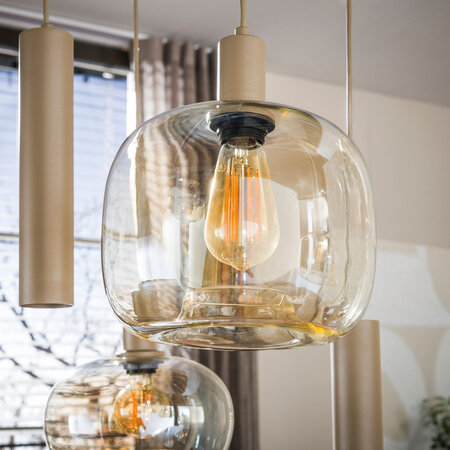 BelaLuz Hanglamp Iselle 9-lichts beige met amber glas