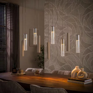 BelaLuz Hanglamp Luce 9-lichts beige met amber glas