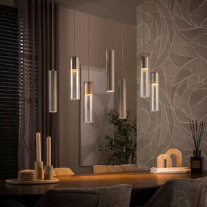 BelaLuz Hanglamp Luce 7-lichts beige met amber glas