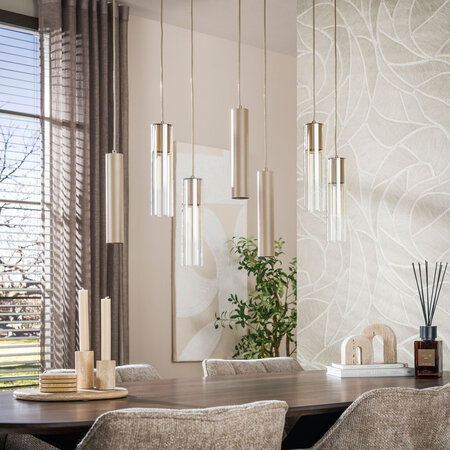 BelaLuz Hanglamp Luce 7-lichts beige met amber glas