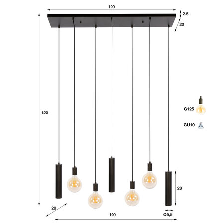 BelaLuz Hanglamp Brisa 7-lichts bruin met kokers