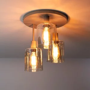 BelaLuz Plafondlamp Calore 3-lichts beige amber glas