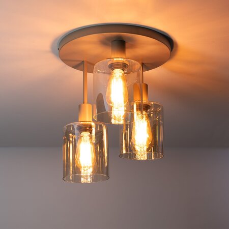 BelaLuz Plafondlamp Calore 3-lichts beige amber glas