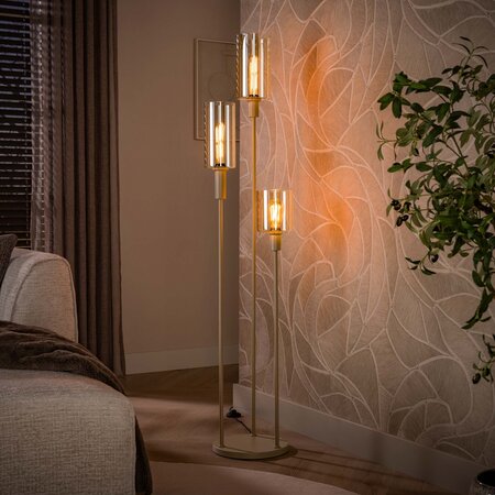 BelaLuz Vloerlamp Calore getrapt 3-lichts beige amber glas