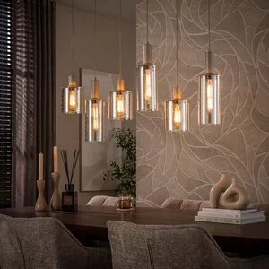 BelaLuz Hanglamp Calore 6-lichts beige met amber glas