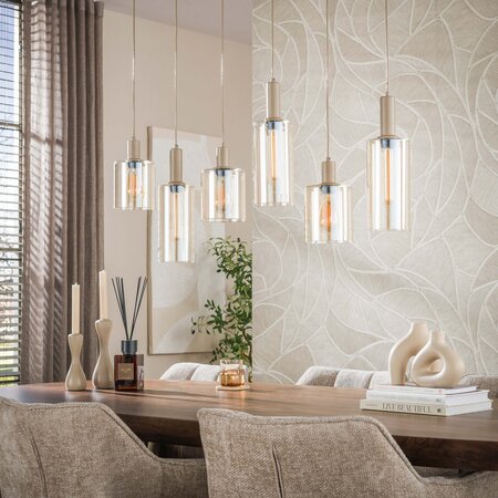 BelaLuz Hanglamp Calore 6-lichts beige met amber glas