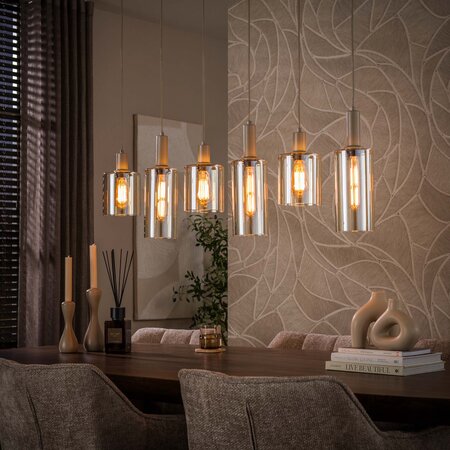 BelaLuz Hanglamp Calore 6-lichts beige met amber glas