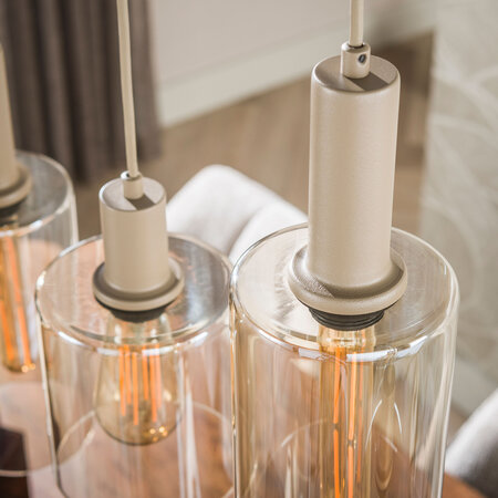 BelaLuz Hanglamp Calore 6-lichts beige met amber glas