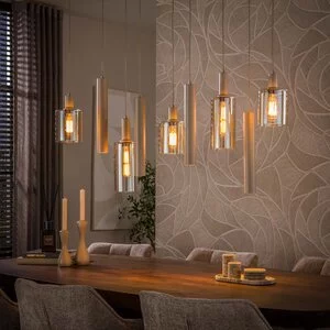BelaLuz Hanglamp Calore 9-lichts beige amber glas