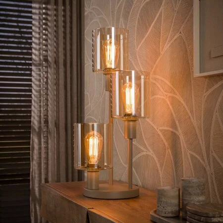 BelaLuz Tafellamp Calore 3-lichts beige amber glas