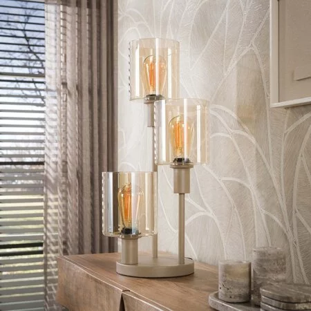 BelaLuz Tafellamp Calore 3-lichts beige amber glas