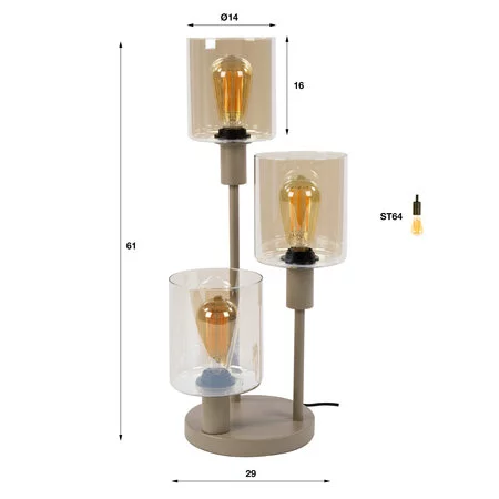 BelaLuz Tafellamp Calore 3-lichts beige amber glas