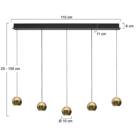 Steinhauer Hotel chique hanglamp Belluno 5-Lichts goud en amber glas