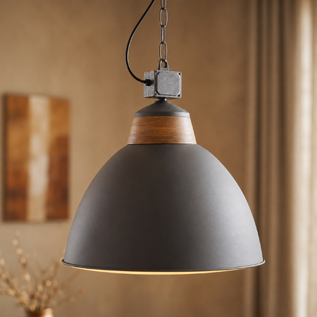 BelaLuz Landelijke hanglamp Rome Betonlook Hout