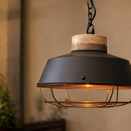 BelaLuz Industriële hanglamp Mumbai Hout zwart