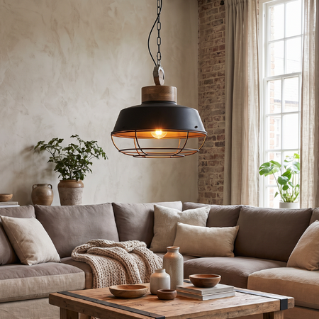 BelaLuz Industriële hanglamp Mumbai Hout zwart