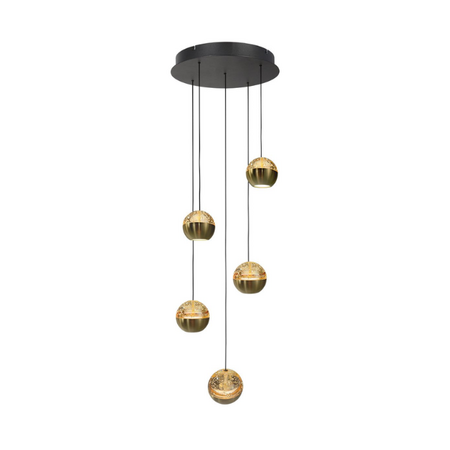 Steinhauer Hotel chique hanglamp Belluno 5-lichts getrapt goud en amber glas