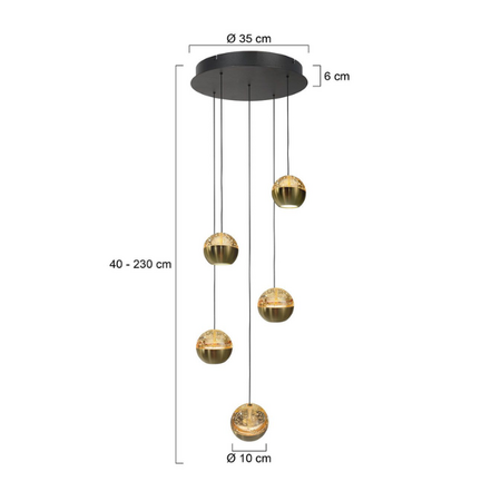 Steinhauer Hotel chique hanglamp Belluno 5-lichts getrapt goud en amber glas