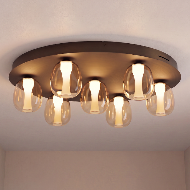 Plafondlamp Ferro 7-lichts rond brons