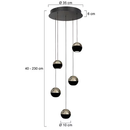 Steinhauer Moderne hanglamp Belluno 5-lichts rond smoke glas getrapt