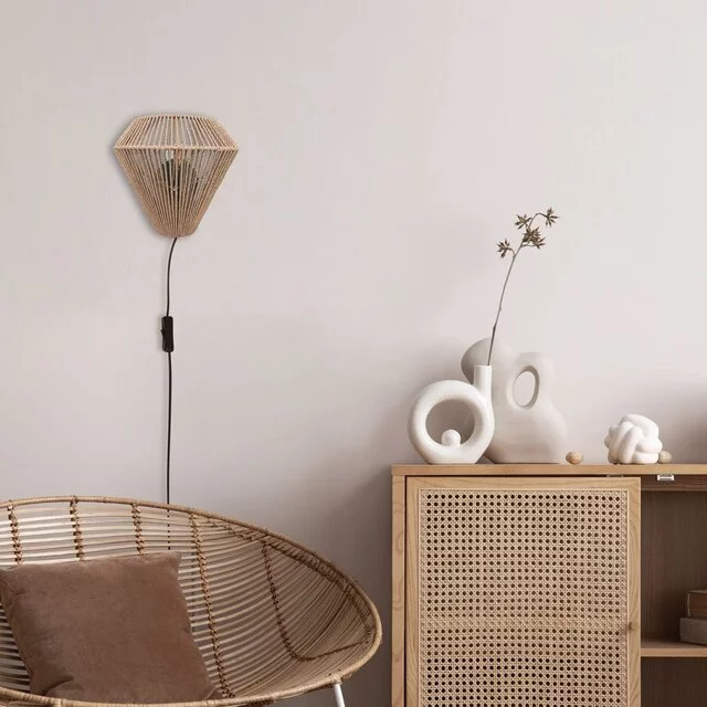 Wandlamp Ropex 1-lichts touw crème
