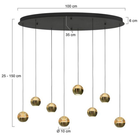 Steinhauer Moderne hanglamp Belluno 8-lichts goud met amber glas