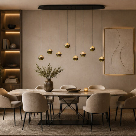 Steinhauer Moderne hanglamp Belluno 8-lichts goud met amber glas