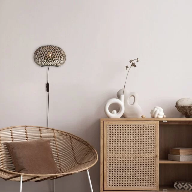 Wandlamp Maze 1-lichts bamboe zwart naturel
