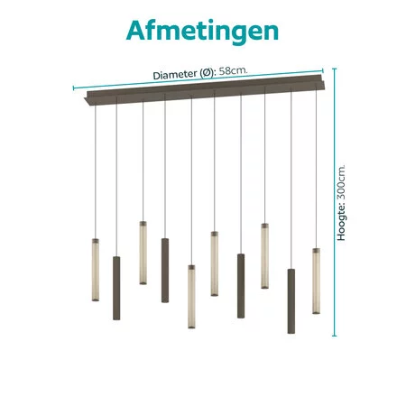 Stars of Light Moderne design hanglamp Clares 10-lichts op balk brons