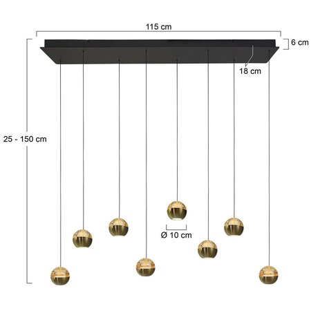 Steinhauer Hotel chique hanglamp Belluno 8-lichts op balk goud amber glas