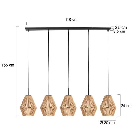 Steinhauer Oosterse hanglamp Ropex 5-lichts op balk bruin-crème