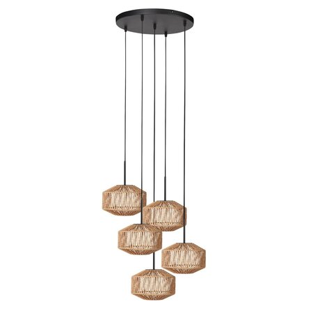 Steinhauer Ibiza Oosterse hanglamp Ropex 5-lichts rond bruin-crème